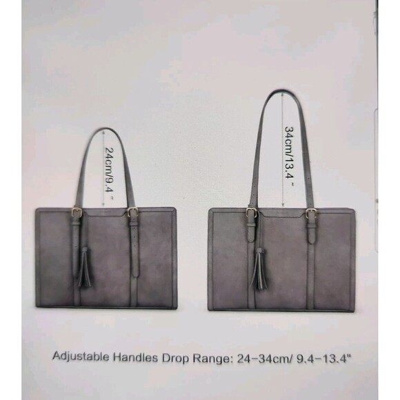 Laptop Bag Briefcase For Women Work Tote Leather Purse Gray Lots Of Pockets - Picture 10 of 16